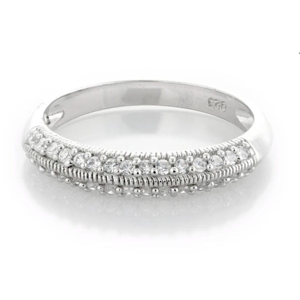 Gorgeous Pave Milgrain Edge Sim Diamond Band Ring Sz 9~925 Sterling Silver